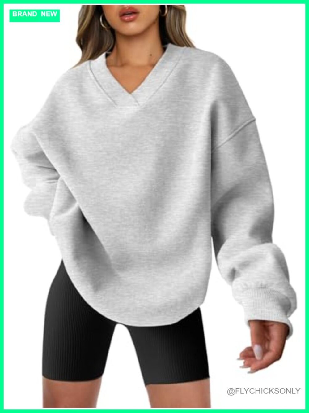 Oversized V Neck Fleece Sweatshirt Drop Shoulder Pullover Fall